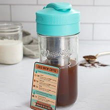 Cold Brew Coffee Maker Starter Kit - Half Gal Mason Jar Stainless Filter Basket Ceramic Burr Grinder Half Pound Certified Organic Whole Bean Col