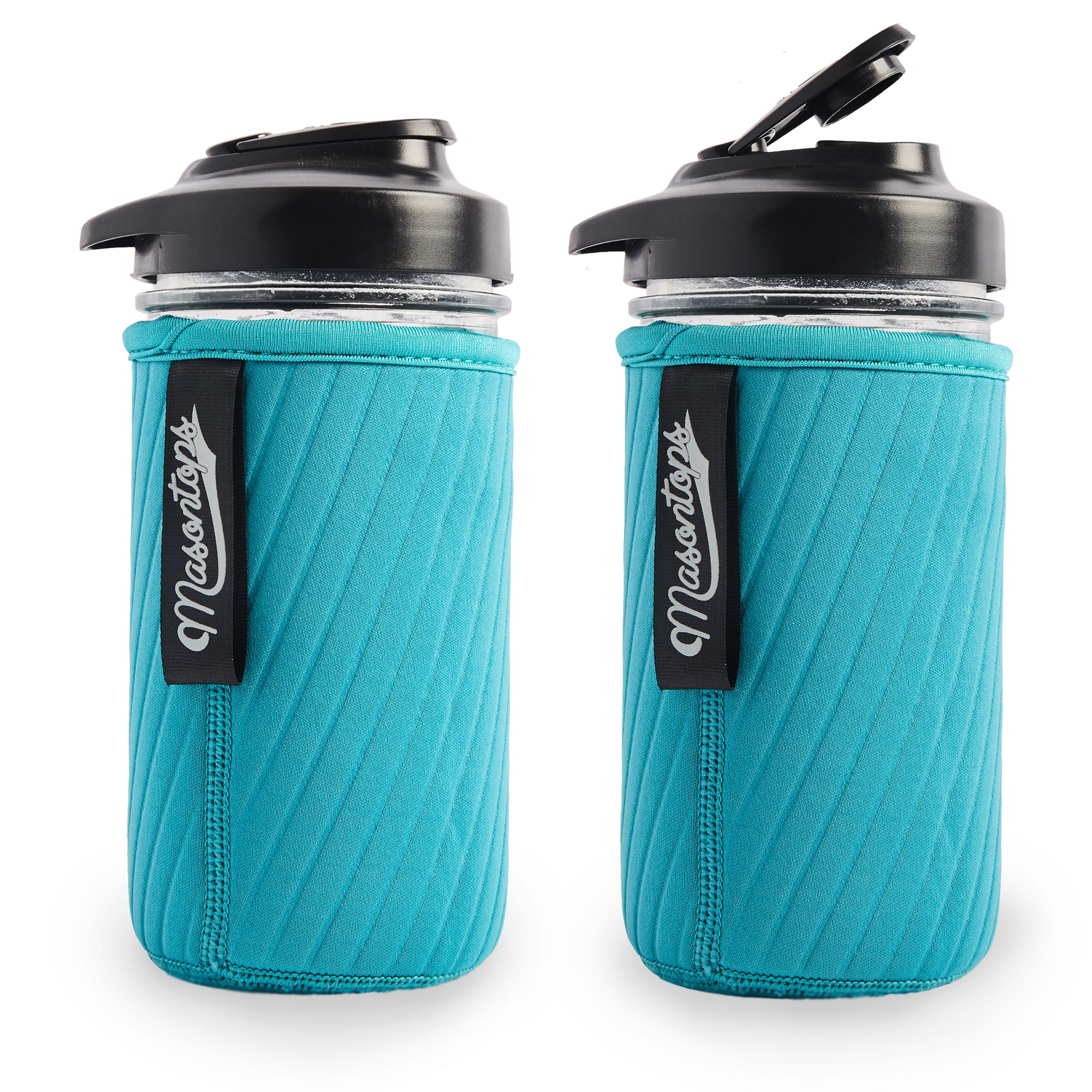 Masontops 3 PC Mason Jar Water Bottle Set - 1 X 16 oz Regular Mouth Jar - 1  Turquoise Insulator Sleeve - 1 Turquoise Drinking Lid